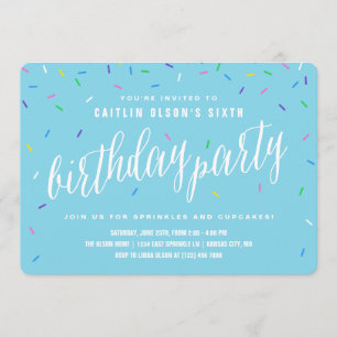 Sprinkle Birthday Party Invitations Blue