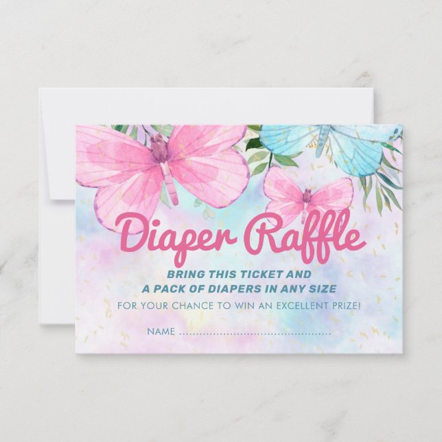 Sprinkle Butterfly Baby Diaper Raffle Ticket Invitation (Front)