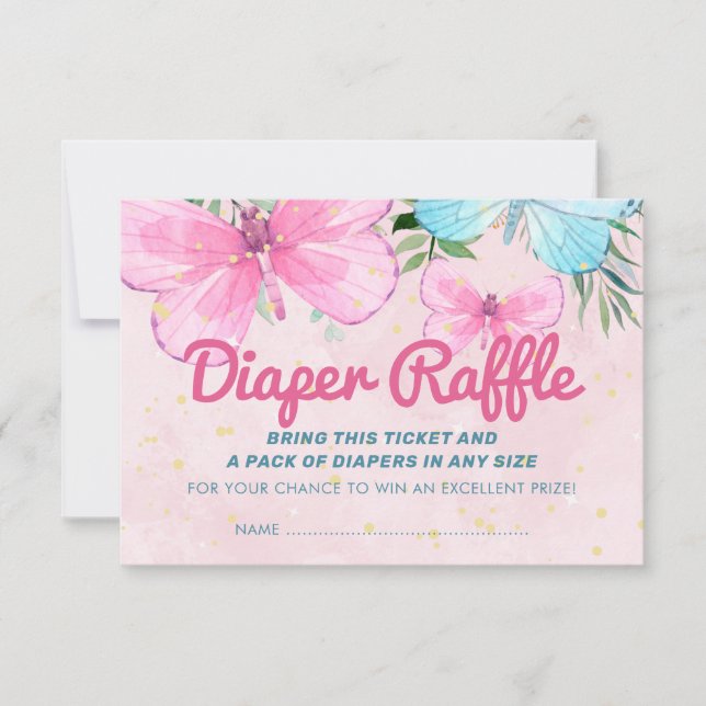 Sprinkle Butterfly Baby Diaper Raffle Ticket Invitation (Front)