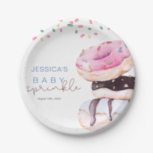 Sprinkle Donuts Watercolor blue Baby Shower Paper Plate