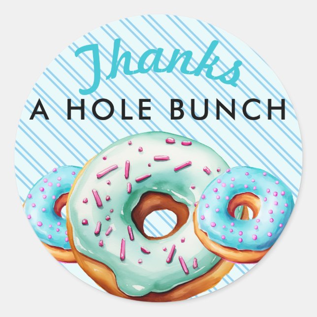 Sprinkle Doughnut | Cute Blue Thank You  Classic Round Sticker (Front)