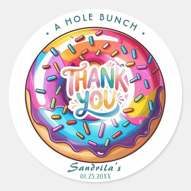 Sprinkle Doughnut Thanks a Hole Bunch  Classic Round Sticker (Front)