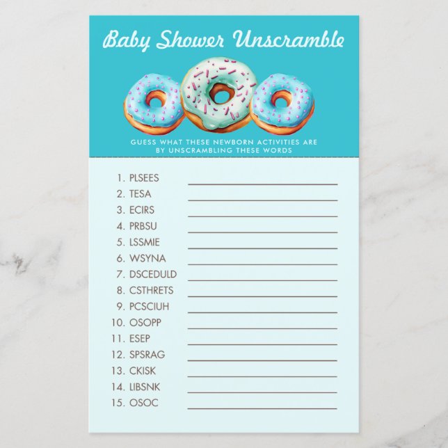 Sprinkle Doughnut | Word Scramble | Baby Shower Ga (Front)