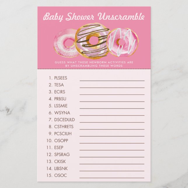 Sprinkle Doughnut | Word Scramble | Baby Shower Ga (Front)