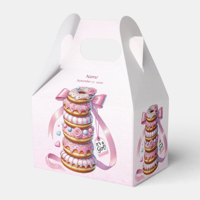 Sprinkle Doughnuts Pink Ribbon Favour Box (Front Side)