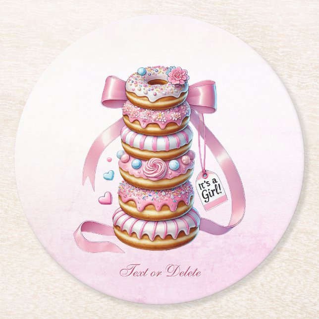 Sprinkle Doughnuts Pink Ribbon Paper Coaster (Front)