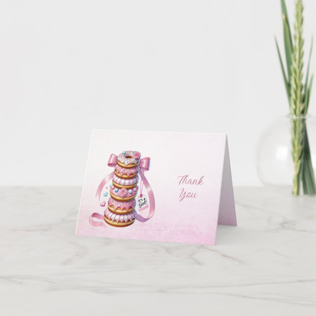 Sprinkle Doughnuts Pink Ribbon Thank You Card (Front)