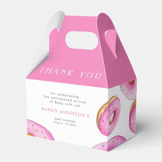 Sprinkle Doughnuts Watercolor Pink Baby Shower Favour Box (Front Side)