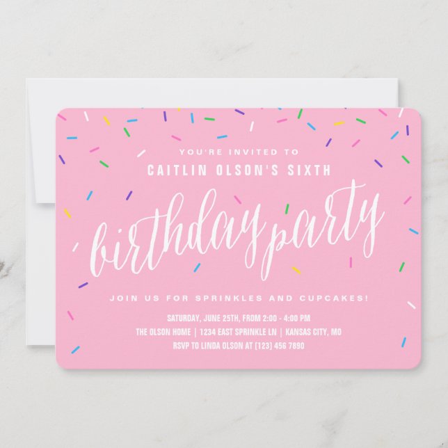 Sprinkle Girl Birthday Party Invitations | Pink (Front)
