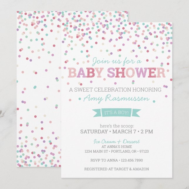 Sprinkle Ice Cream Baby Shower Invitation - Boy (Front/Back)