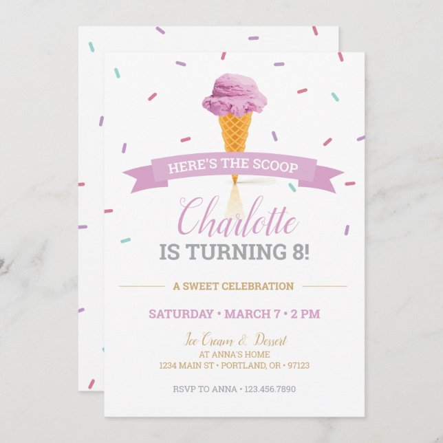 Sprinkle Ice Cream Birthday Party Invitation (Front/Back)