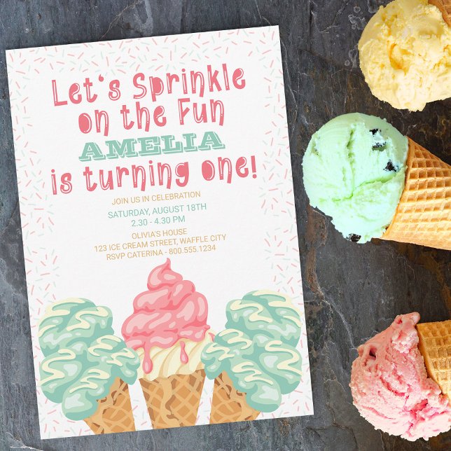 Sprinkle on the Fun Ice Cream 1st Birthday Photo Invitation (Creator Uploaded)