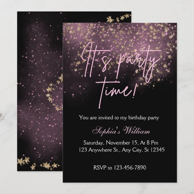Sprinkle Pink Stars birthday invitation (Front/Back)