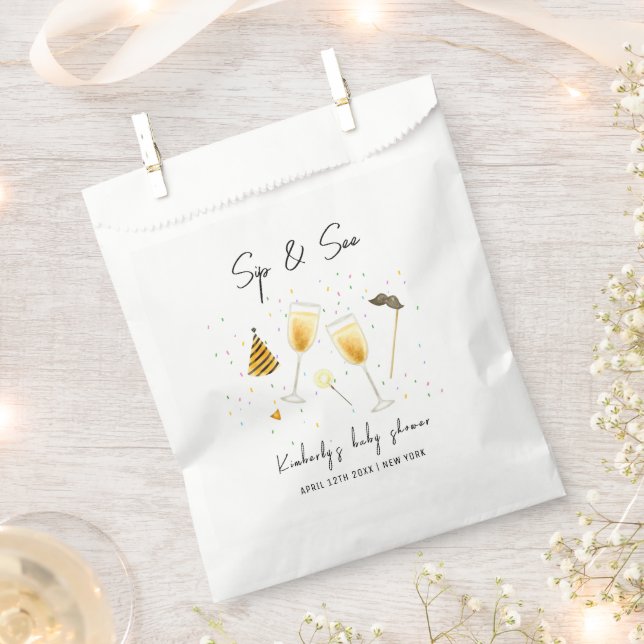 Sprinkle Sip and See Champagne Glass Baby Shower Favour Bags (Clipped)