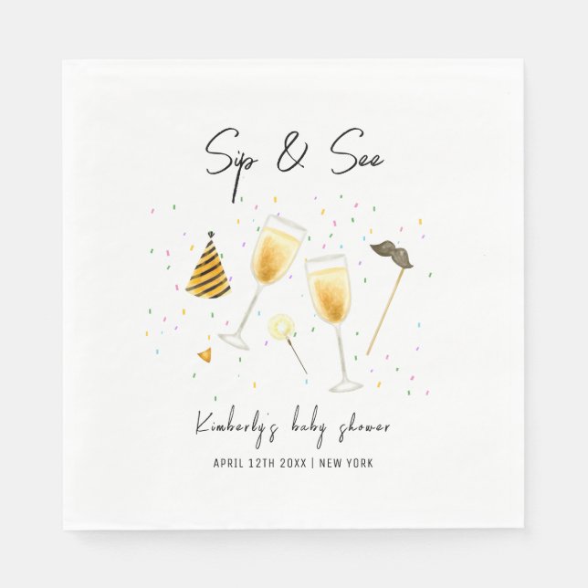 Sprinkle Sip and See Champagne Glass Baby Shower Napkin (Front)