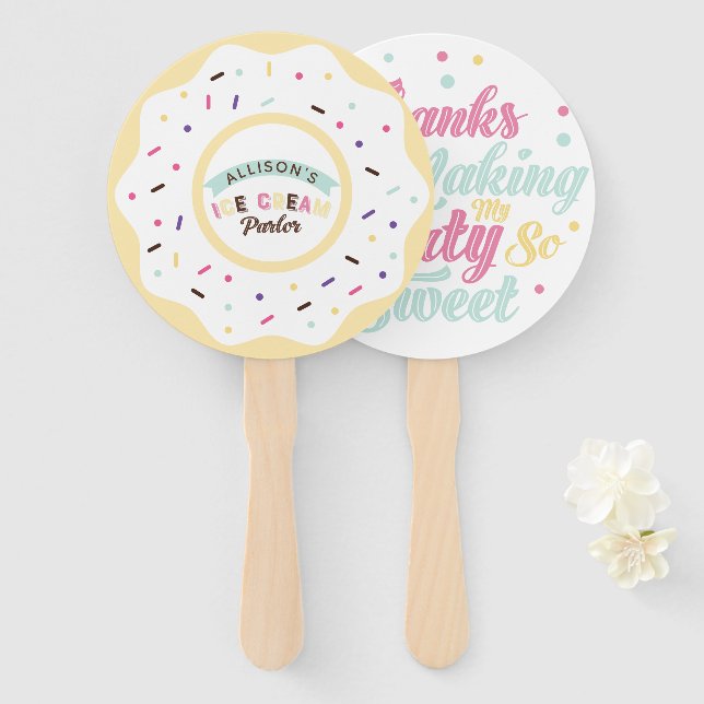 Sprinkle Vanilla Doughnut fun treat Birthday Party Hand Fan (Front and Back)
