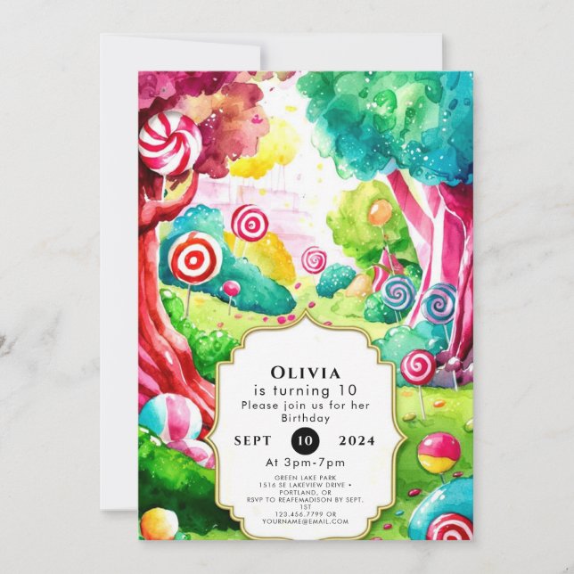 Sprinkle Watercolor Candyland Birthday Invitation (Front)