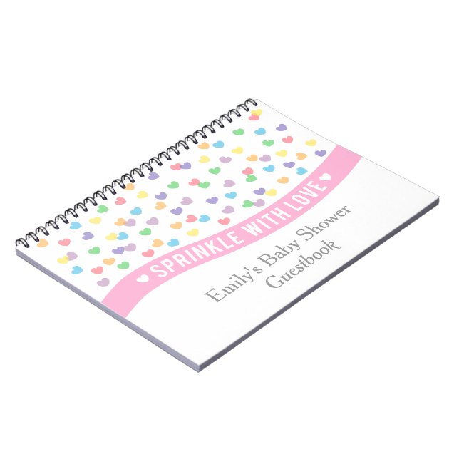 Sprinkle with Love, Baby Shower Guestbook Spiral Notebook (Left Side)