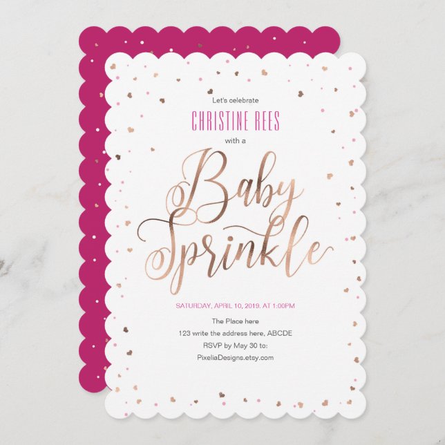 Sprinkle With Love, Modern,RoseGold, Baby Sprinkle Invitation (Front/Back)