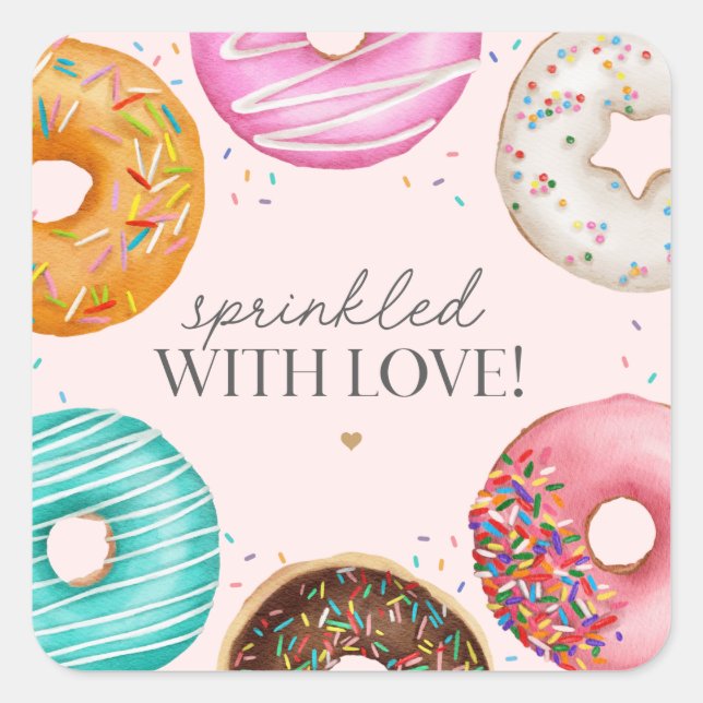 Sprinkled Doughnut Baby Sprinkle Party Favour Square Sticker (Front)