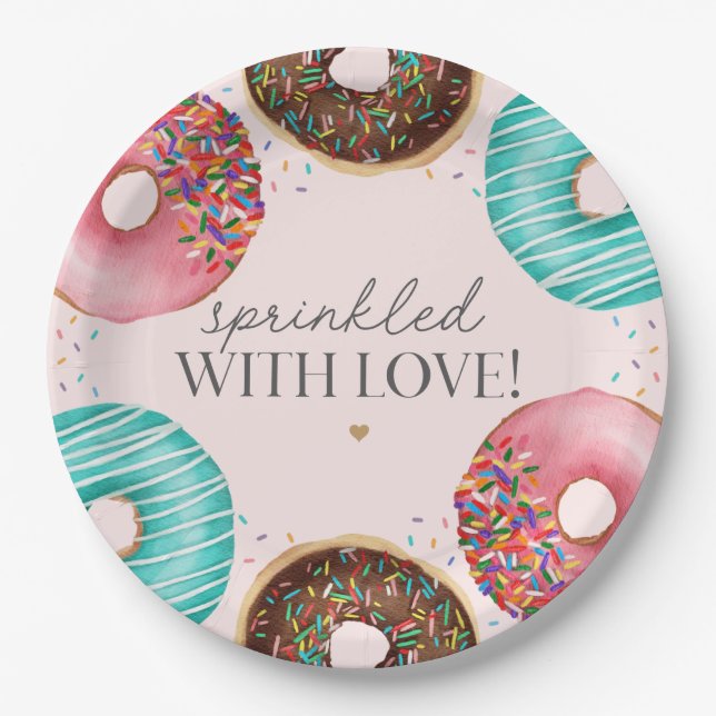 Sprinkled Doughnut Baby Sprinkle Party Table Decor Paper Plate (Front)