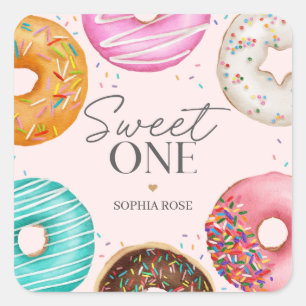 Sprinkled Doughnut Sweet ONE 1st Birthday Party Square Sticker