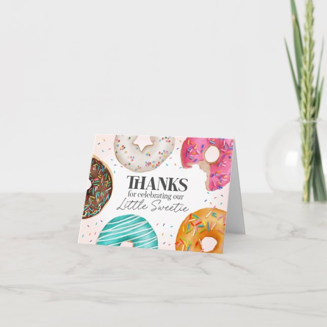 Sprinkled Doughnut Thank You Card Birthday or Baby (Front)
