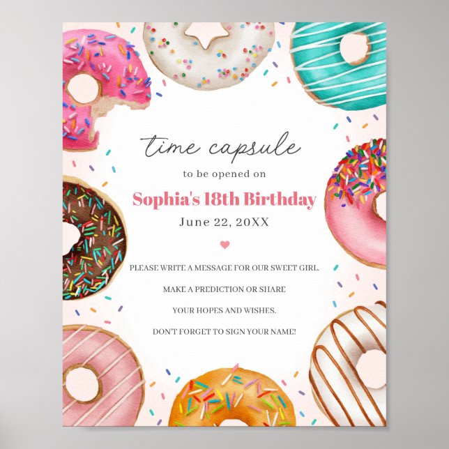 Sprinkled Doughnuts Advice Time Capsule Sign Birth (Front)