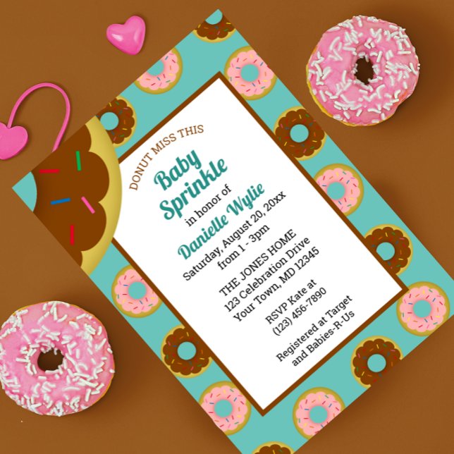 Sprinkled Doughnuts Aqua Blue Retro Baby Sprinkle Invitation (Creator Uploaded)