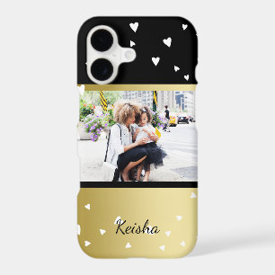 Sprinkled Hearts Black Faux Gold Custom Photo