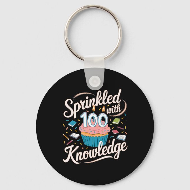 Sprinkled With 100 Days Of Knowledge Cupcake Schoo Key Ring (Front)