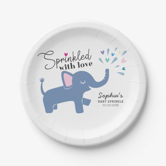 Sprinkled with Love Cute Elephant Baby Sprinkle Paper Plate (Front)