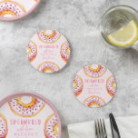 Sprinkled with love pink doughnut baby shower round paper coaster<br><div class="desc">Sprinkled with love pink doughnut baby shower invitation. Watercolor illustrations and hand lettered text. Part of a collection.</div>