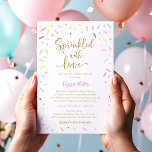 Sprinkled with Love Rainbow Baby Sprinkle Invitation<br><div class="desc">This adorable design features colourful watercolor sprinkle confetti and faux gold glitter lettering.</div>