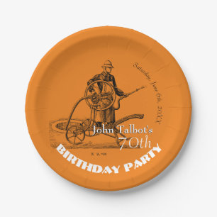 Sprinkler Fireman 70th Birthday Party Paper Plate