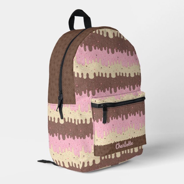 Sprinkles and Neapolitan Ice Cream Printed Backpack (Back Corner Left)