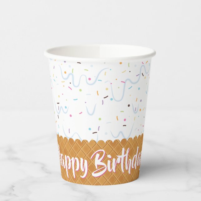 Sprinkles and White Ice Cream Birthday Paper Cups (Left)