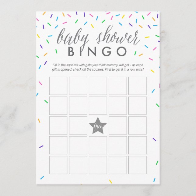 Sprinkles Baby Shower Bingo Game Card (Front)