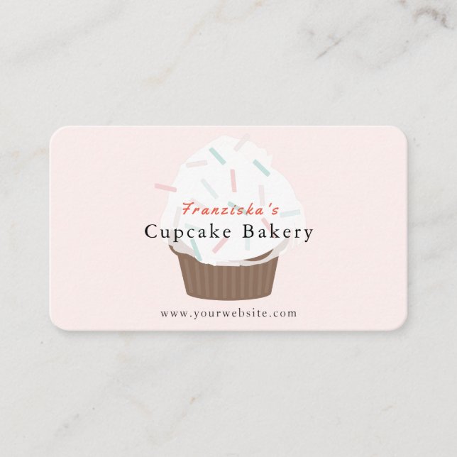 Sprinkles Cupcake Blush Pink Bakery Business Card (Front)