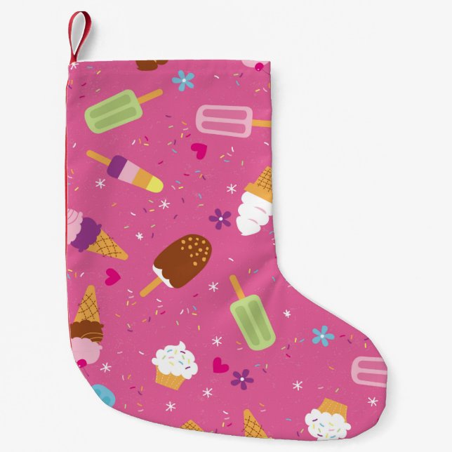 Sprinkles, cupcakes, ice cream, and popsicles scat small christmas stocking (Front)