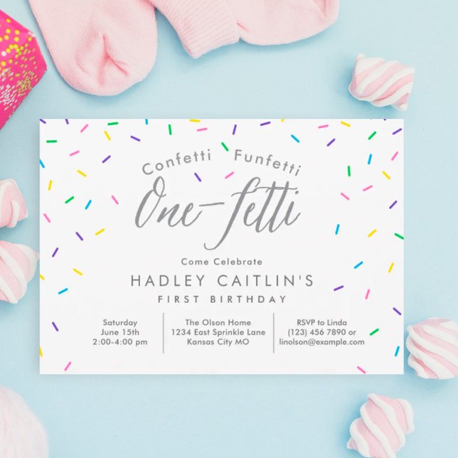 Sprinkles First Birthday Invitation, Cute confetti Invitation (Creator Uploaded)