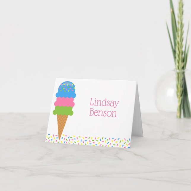 Sprinkles Ice Cream Cone Folded Note Cards (Front)