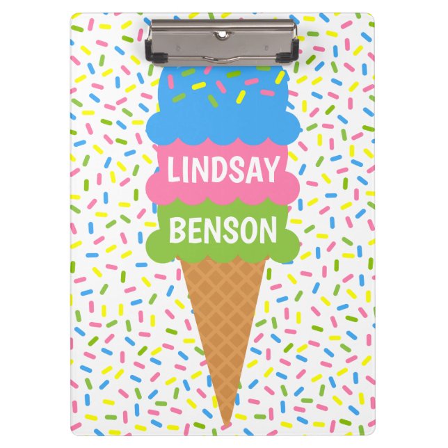 Sprinkles Ice Cream Cone Personalised Clipboard (Front)