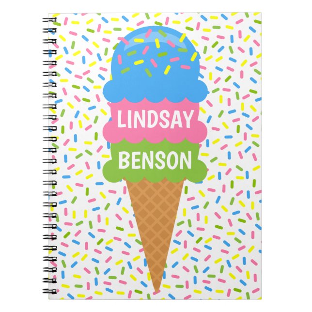 Sprinkles Ice Cream Cone Personalised Notebook (Front)