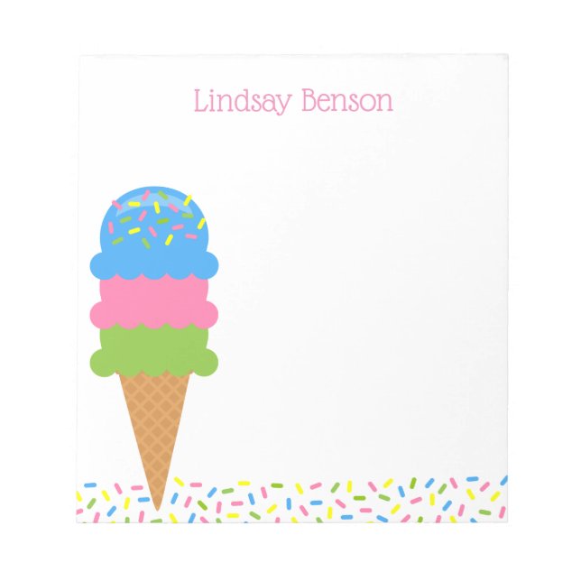 Sprinkles Ice Cream Cone Personalised Notepad (Front)