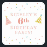 Sprinkles kids birthday party favour sticker<br><div class="desc">A festive kids birthday party favour sticker featuring rainbow sprinkles and hand drawn party hats and customisable name and age.</div>