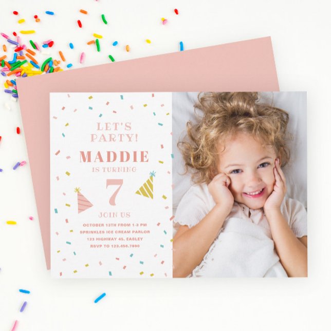 Sprinkles Kids Photo Birthday Party Invitation (Color Sprinkles Kids Birthday Party Invitations.)