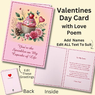 Sprinkles On The Cupcake with Love Poem Valentines Card