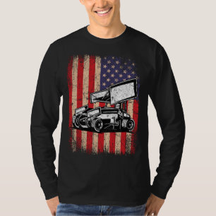 Sprint Car Dirt Track Racing USA Flag Veterans Day T-Shirt