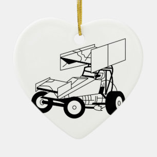 Sprint Car Outline Ceramic Tree Decoration